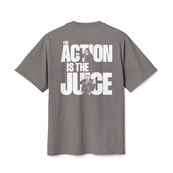 Action Is The Juice Graphic Tee — Motivational Back Print Cotton Shirt