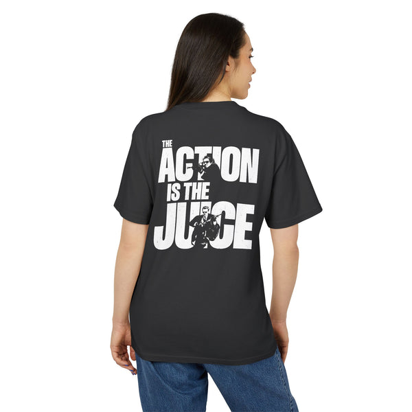 Action Is The Juice Graphic Tee — Motivational Back Print Cotton Shirt