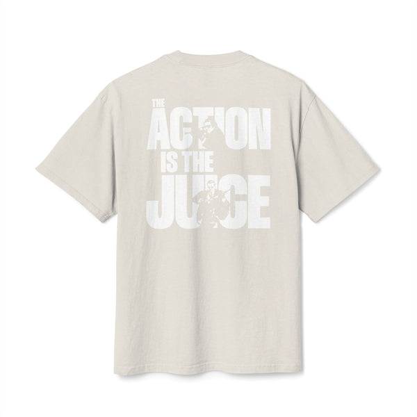 Action Is The Juice Graphic Tee — Motivational Back Print Cotton Shirt